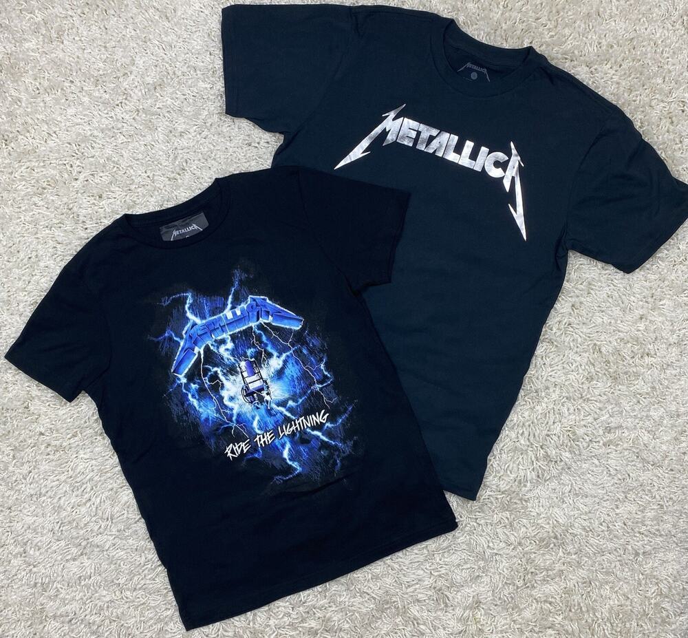 Metallica T-Shirt Lot of 2 Black Logo Ride The Lightning Merch Traffic Tees